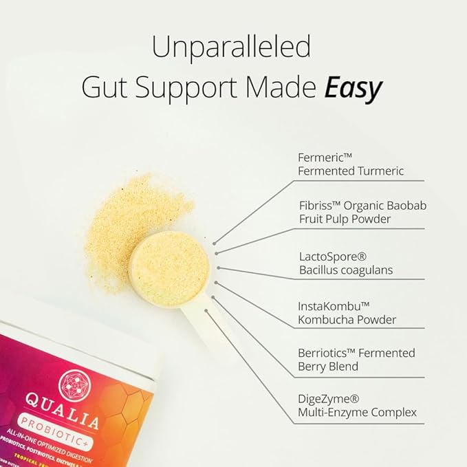 Qualia Probiotic - 28 Science-Backed Spore Probiotics, Prebiotics, and Postbiotics. Total Gut Support. Soothes Digestive discomfort. Ethically sourced. Promotes Akkermansia Growth. 1 Month Supply