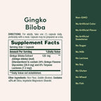 Nature's Bounty Ginkgo Biloba Standardized Extract 120 mg, Herbal Bottles, Capsule, 100 Count, Pack of 2