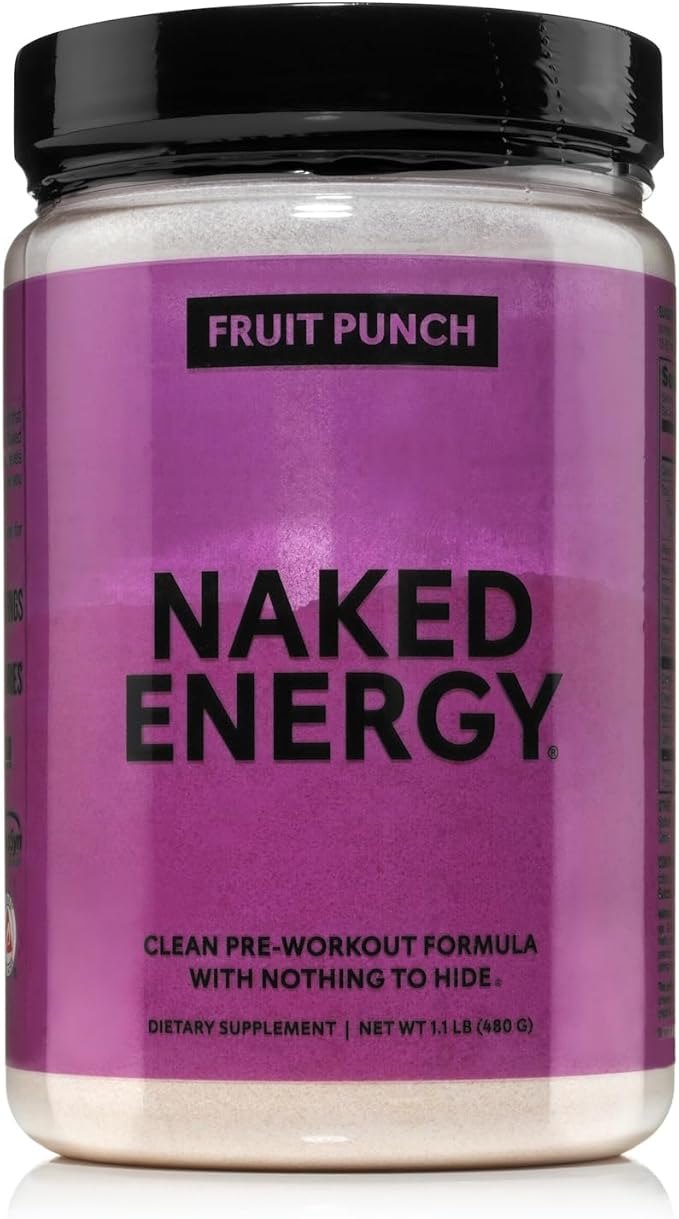 NAKED Fruit Punch Energy - Clean Pre Workout Supplement for Men and Women, NSF Certified, Vegan Friendly, No Added Sweeteners, Colors Or Flavors - 30 Servings