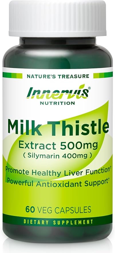 High Potency Silymarin 400mg Milk Thistle Extract 500mg for Optimal Liver Health & Detox Antioxidant Support | 60 Vegan Capsules – Innervis Nutrition