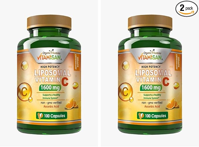 VITAMISAN Liposomal Vitamin C - 100 Capsules - High Absorption Ascorbic Acid - May Support Immune System & Collagen Reinforcement no GMO Powerful Antioxidant (Pack of 2)