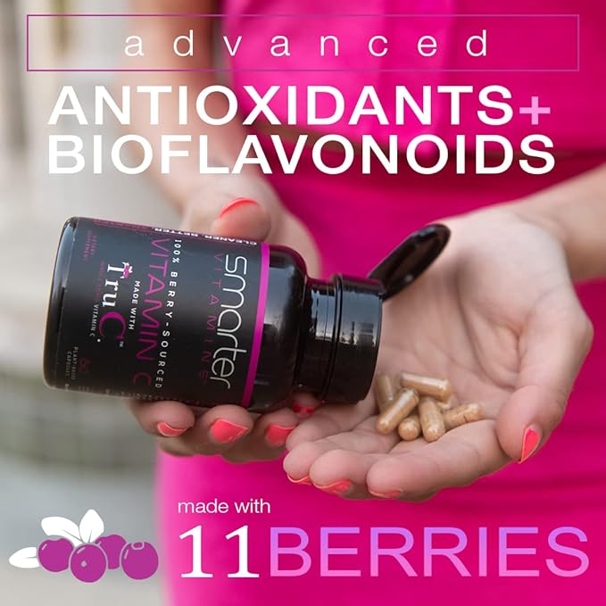 SmarterVitamins (5 Pack) Raw Whole Food Vitamin C from Berries, Premium Antioxidants, Bioflavonoids & Polyphenols, 300 Vegan Capsules