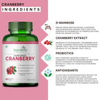 Simply Herbal D Mannose Cranberry Capsules 800 MG Supplement with Powerful Probiotics & Anti-oxidants Promotes Urinary Tract Health, Strong Bones & Teeth for Women & Men (60 Capsules)