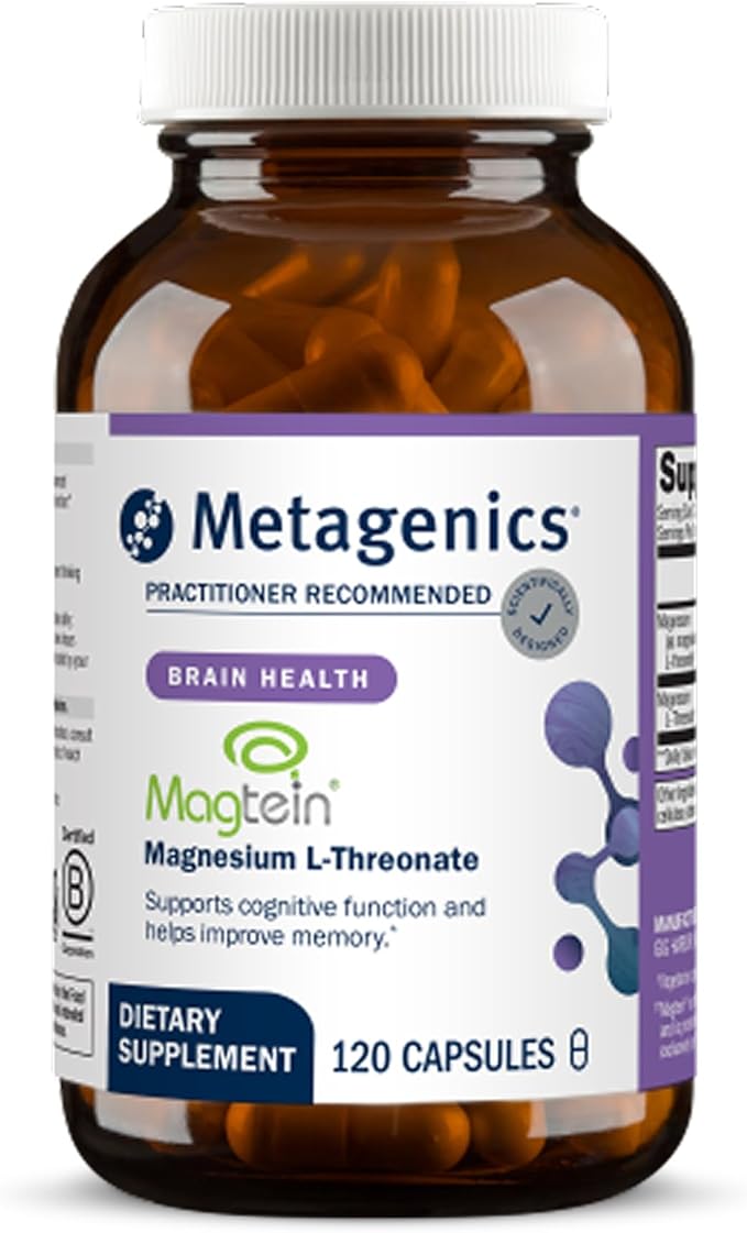 Metagenics Magnesium L-Threonate - Magtein Magnesium for Brain Health, Memory, Learning & Cognitive Support - Clinically Studied Bioavailable Form - Non-GMO, Gluten-Free, Vegan - 120 Capsules