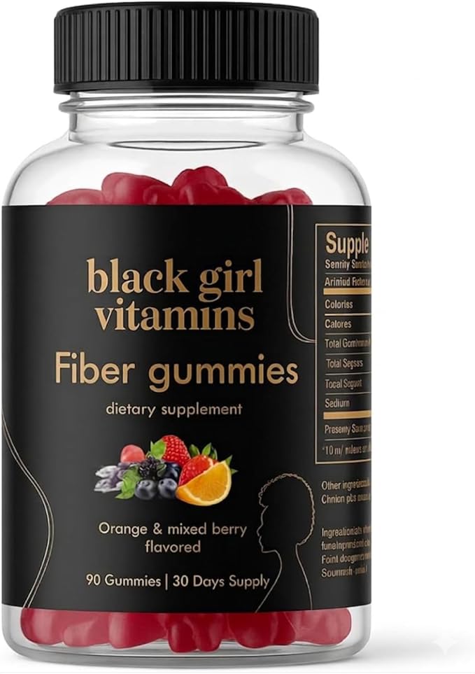 Black Girl Vitamins - Fiber Gummies - Prebiotic for Gut Health & Bloat Relief - Supports Digestion, Regularity & Microbiome Balance - Vegan, Gluten-Free, Halal (Orange & Mixed Berry, 30 Day Supply)
