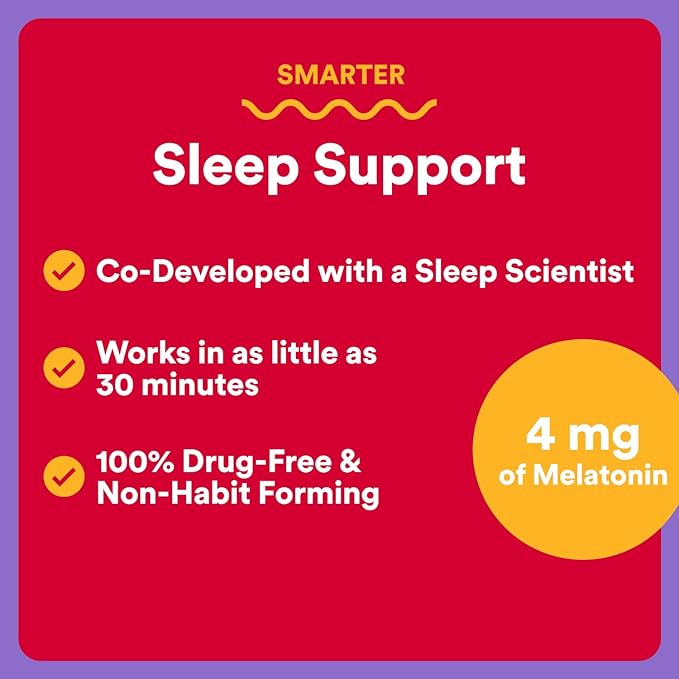 SmartyPants Adult Sleep Gummies with Melatonin: Magnesium & L-Theanine, Drug-Free, Non-Habit Forming Sleep Aid, Fast-Acting, Blueberry BlackBerry Flavor, 60 Count