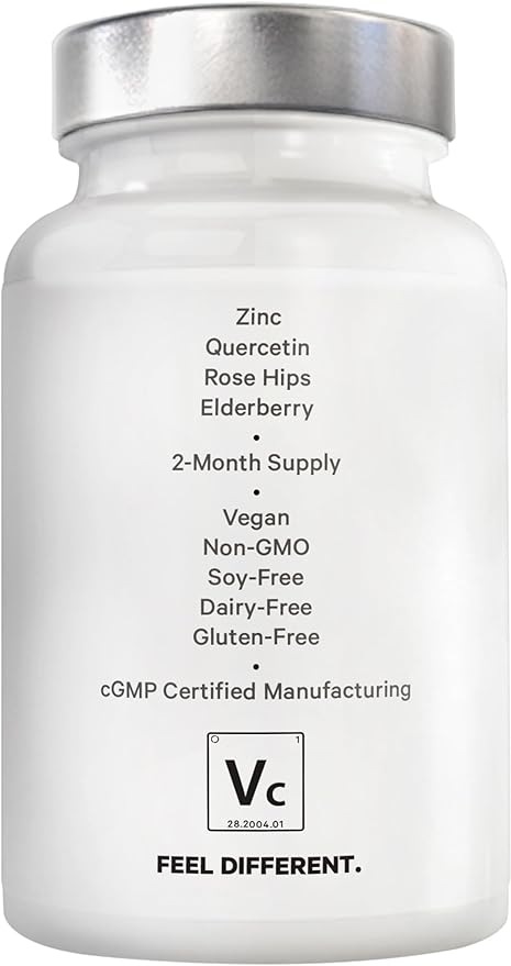 Amen Vitamin C+ Supplement with Zinc, Bioflavonoids, Quercetin, Rose Hips, Elderberry – Vegan, Non-GMO – 2 Months Supply - 120 Capsules