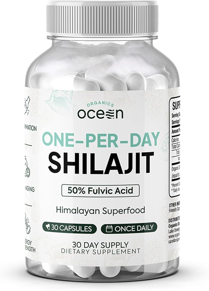 Organics Ocean One-Per-Day Shilajit for Men and Women - Natural Shilajit Supplement for Age-Defying, Bone Strength, Hormone Support and More - 30 Shilajit Capsules