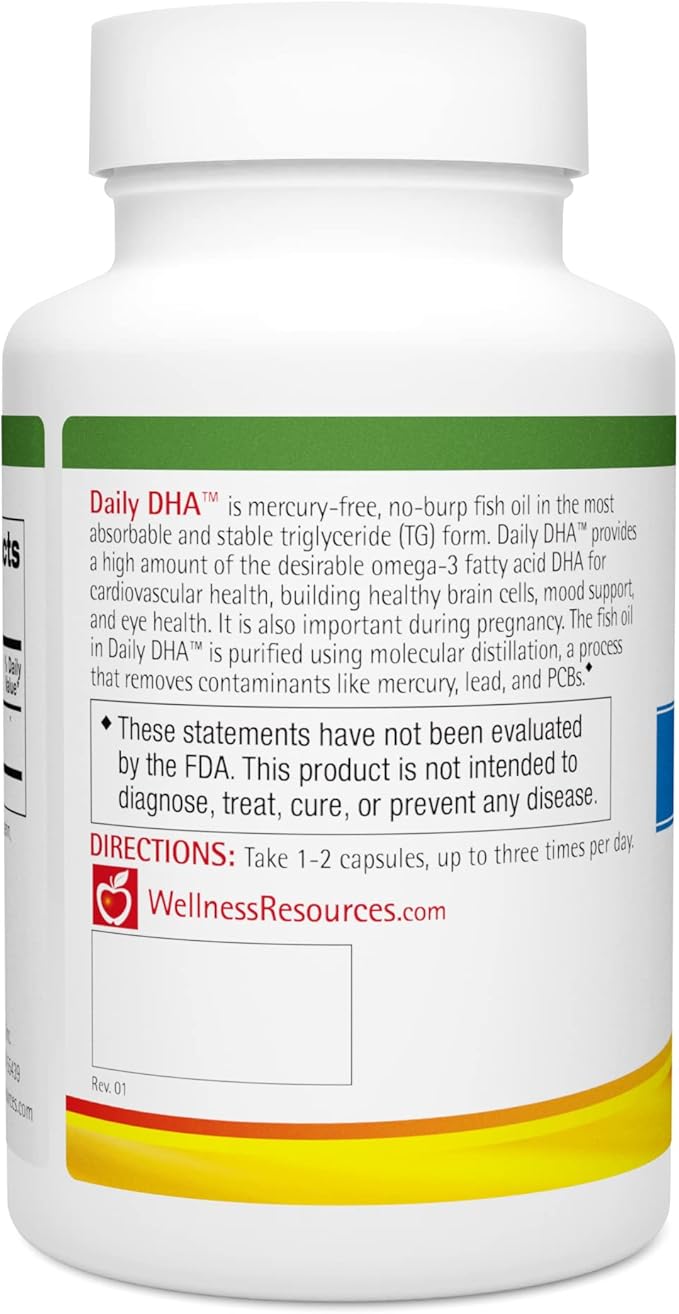 Wellness Resources Daily DHA - Highest Potency & Purity DHA Fish Oil in TG Form (90 Capsules)