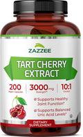 Zazzee Tart Cherry 10:1 Extract, 200 Vegan Capsules, 6+ Month Supply, Montmorency Cherry, Certified Kosher, Joint & Uric Acid Support, Antioxidant Support Formula, Non-GMO, Made in the USA