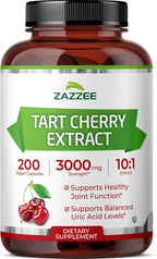 Zazzee Tart Cherry 10:1 Extract, 200 Vegan Capsules, 6+ Month Supply, Montmorency Cherry, Certified Kosher, Joint & Uric Acid Support, Antioxidant Support Formula, Non-GMO, Made in the USA
