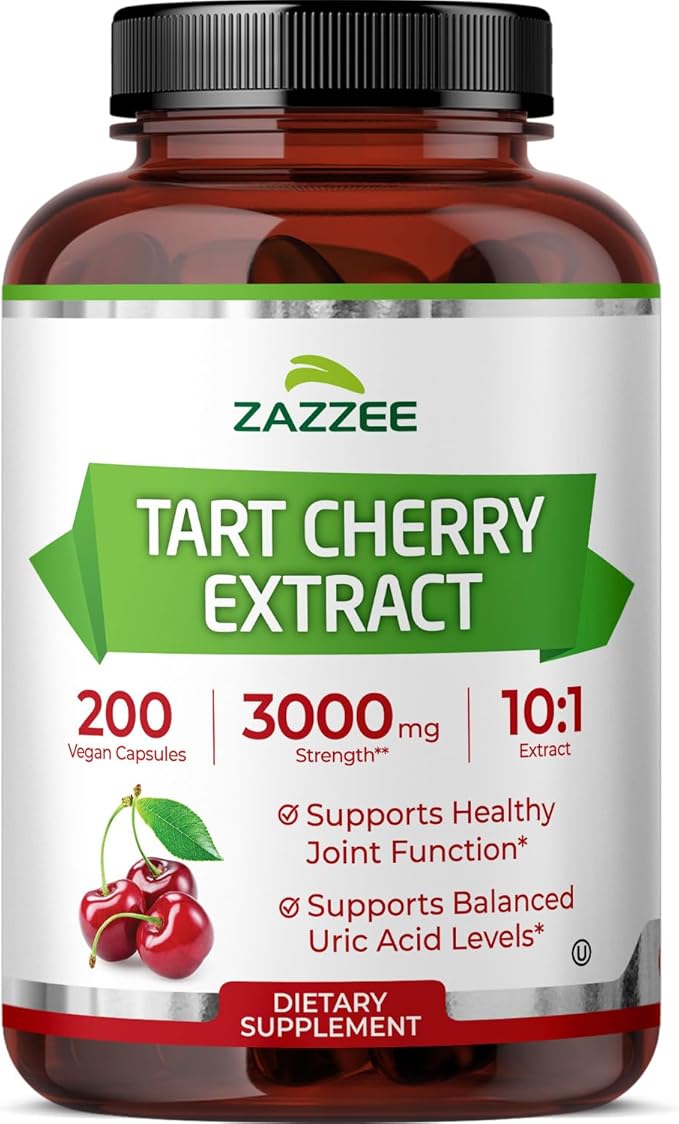 Zazzee Tart Cherry 10:1 Extract, 200 Vegan Capsules, 6+ Month Supply, Montmorency Cherry, Certified Kosher, Joint & Uric Acid Support, Antioxidant Support Formula, Non-GMO, Made in the USA