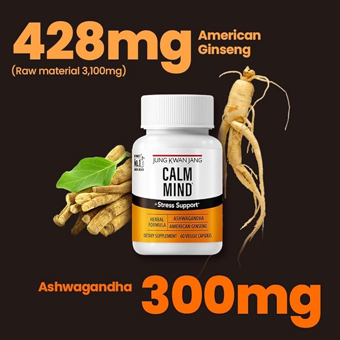 JUNG KWAN JANG Calm Formula with Ashwagandha 300mg, American Ginseng 428mg and L theanine 204mg Supplement - 60 Capsule for Men and Women