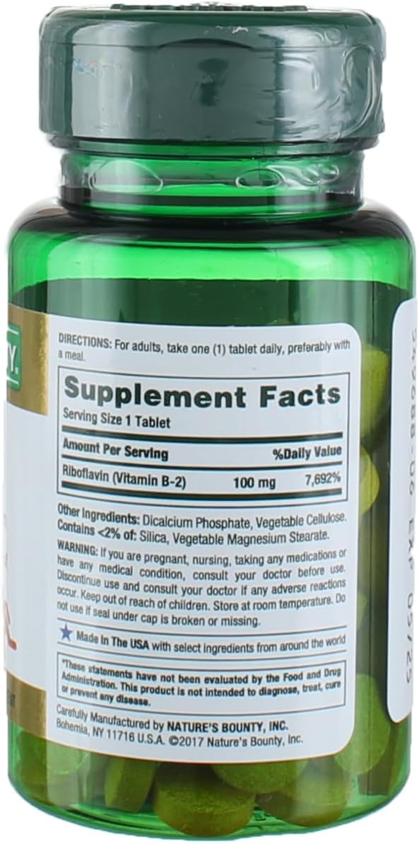 Nature's Bounty Vitamin B-2 100 mg, 100 Tablets (Pack of 6)