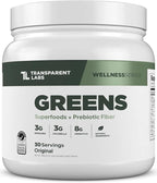 Transparent Labs Prebiotic Greens - Superfood Powder & Antioxidants Supplement with Organic Spirulina, Chloerra, Acacia, & Green Banana Powder - 30 Servings, Unflavored
