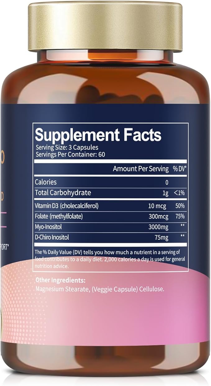 Totaria Inositol Supplement for Women with Vitamin D3, Folate, 40:1 Ratio Myo-Inositol & D-Chiro Inositol Complex, (Vitamin B8) Inositol Capsules, 180 Capsules, 60 Servings, 2 Month Supply