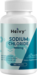 Heivy Sodium Chloride Tablets 1000mg - Pure Salt Tablets, 365 Tablets, Sodium Chloride, Non-GMO - Electrolyte Balance and Hydration Support, Electrolytes Replenisher Hydration Drink