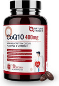 NATURE TARGET CoQ10-400mg Plus PQQ with Vitamin E & Organic Olive Oil - Coenzyme-Q10 with BioPerine - High Absorption Antioxidant-for-Heart-Health and Energy Production,120 Servings