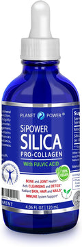 SiPower Silica Vegan Collagen, Supplement Drops-Liquid Mineral Orthosilicic Acid (CH-OSA) + Fulvic Acid. Natural Collagen Booster for Joints, Bones, Hair, Skin, Nails, Immune & Digestive Health-4oz