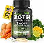 Biotin 10000mcg with Collagen Keratin Hyaluronic Acid - Hair Growth Vitamins for Women & Men - Hair Skin and Nails Vitamins with B Complex - 60 Capsules