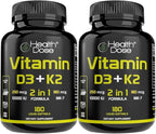 Health Dose Vitamin D3 10,000 IU + K2 (MK7) Supplement, 2-in-1 Formula, Immune Support, a Healthy Mood, Heart, Joint, Teeth, Bone Health, Calcium Absorption, 180 softgels. (2)