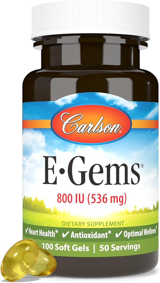 Carlson - E-Gems 800 IU (536 mg), Natural-Source Vitamin E, Optimal Wellness, 50 Soft Gels