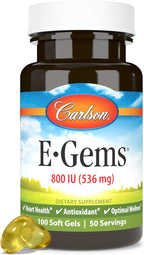 Carlson - E-Gems 800 IU (536 mg), Natural-Source Vitamin E, Optimal Wellness, 50 Soft Gels