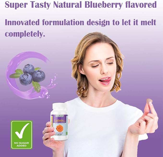 Lutein Esters 20mg Chewable Tablets for Eye Health - Blue Light Protection, Digital Eye Strain Relief, Antioxidant Support - Blueberry Flavor, Gluten-Free, Non-GMO, 100 Count