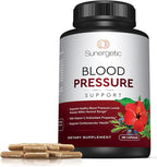 Sunergetic Premium Blood Pressure Support Supplement for Cardiovascular & Heart Health with Garlic, Hawthorn & Hibiscus (180 Capsules)