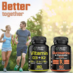 Health Dose Vitamin D3 10,000 IU + K2 (MK7) Supplement, 2-in-1 Formula, Immune Support, a Healthy Mood, Heart, Joint, Teeth, Bone Health, Calcium Absorption, 180 softgels. (5)