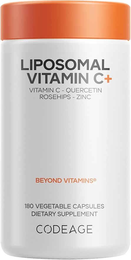 Codeage Liposomal Vitamin C 1500mg with Zinc, Elderberry, Citrus Bioflavonoids Grapefruit, Lemon, Orange Powder, Quercetin & Rose Hips Fruit – Vegan Supplement - Non-GMO, Vegan Pills, 180 Capsules