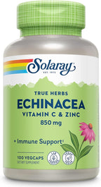 SOLARAY Echinacea Vitamin C and Zinc Wellness Formula - Immune Support Supplement - Echinacea Capsules with Vitamin C 500mg Plus Bioflavonoids, Vegan, 60-Day Guarantee, 50 Servings, 100 VegCaps