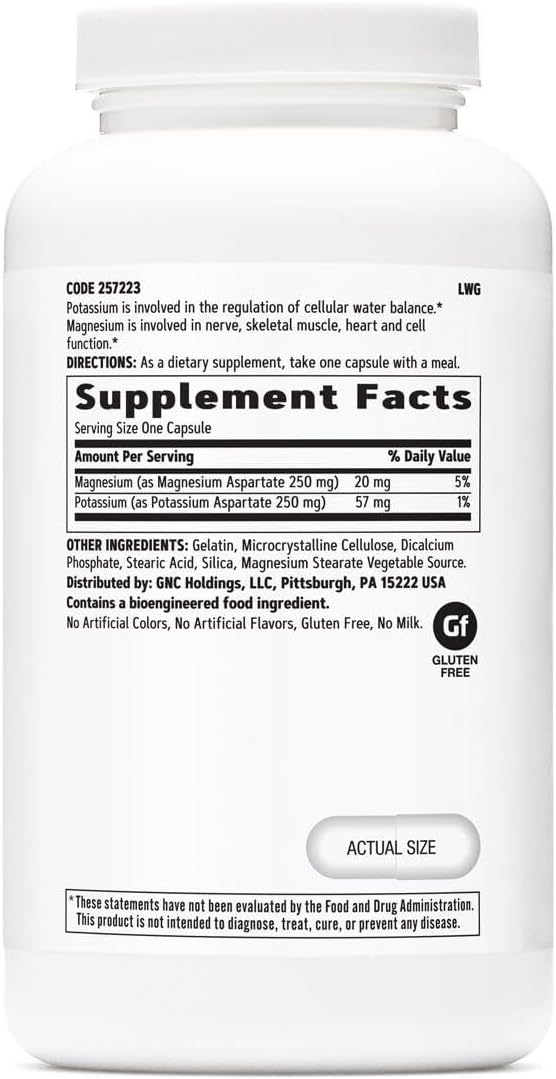 GNC Potassium and Magnesium Aspartate 250mg Supplement, Helps Regulate Water Balance, 240 Servings