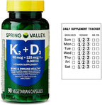 Vitamin K2 + D3 • 5000 IU D3 + Vitamin K2 • Bone, Heart & Immune Support • 90 Vegetarian Capsules • Non-GMO by Spring Valley + Daily Supplement Tracker Sticker