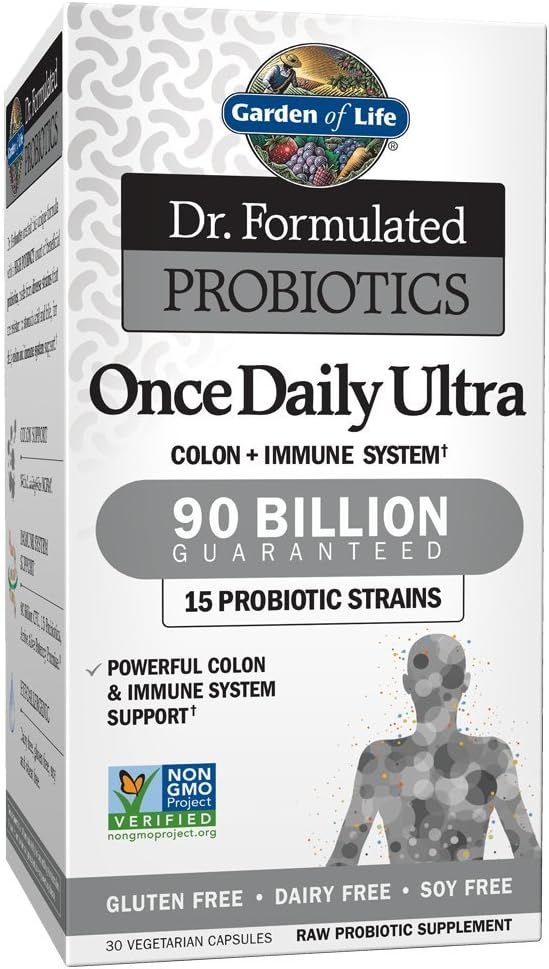 Garden of Life Dr. Formulated Probiotics Once Daily Ultra - 90 billion CFU - Daily Probiotic for Colon & Immune Support - 30 Vegetarian Capsules