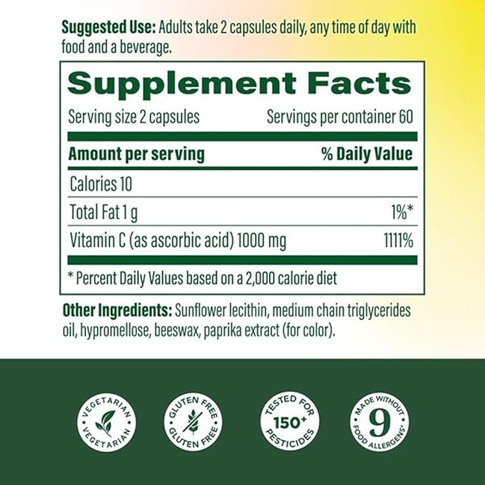 MegaFood Liposomal Vitamin C 1000mg Per Serving - Collagen Production & Immune Support Supplement - High Potency Formula - Superior Absorption & Gentle On Stomach - 120 Vitamin C Capsules, 60 Servings