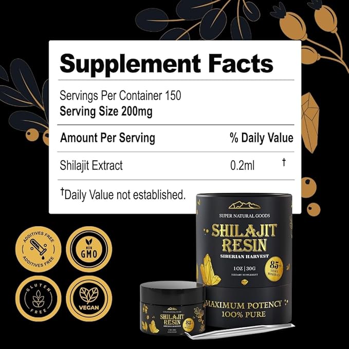 Super Natural Goods | High Nutritional Potency, Grade A Shilajit Resin with 85+ Plant-Derived Trace Minerals and Fulvic Acid, Energy & Immune Suport for Men and Women, 3rd Party US Lab Tested (30g)