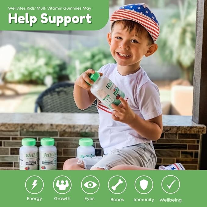 Wellvites Kids Multivitamin Gummies - Sugar Free, Vegan, Non-GMO, Vitamin A, D, B6, B12 and C - No Artificial Sweeteners, Gluten-Free, Gelatin-Free - 60 Count (30 Day Supply)