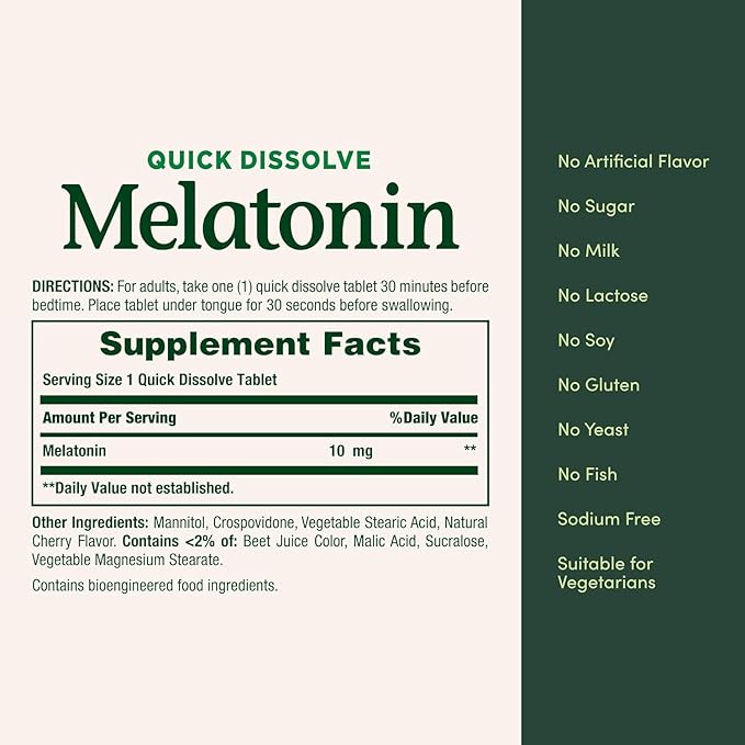 Nature's Bounty Melatonin 10 mg Quick Dissolve Tablets 45 ea (Pack of 4)