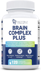 Brain Supplements for Memory & Focus - Nootropic with Bacopa Monnieri, Lion's Mane, Alpha GPC, Phosphatidylserine | Supports Mental Clarity & Cognitive Function | Vitamin B6 & B12-120 Capsules