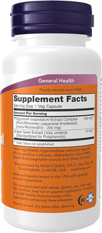 NOW Foods Supplements, Natural Resveratrol 200 mg with Red Wine Extract, 60 Veg Capsules