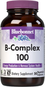 Bluebonnet Nutrition B Complex 100 Vegetable Capsules, Complete Full Spectrum, Vitamin B6, B12, Biotin, Folate, Vegan, Vegetarian, Gluten Free, Soy Free, Milk Free, Kosher, 50 Vegetable Capsules