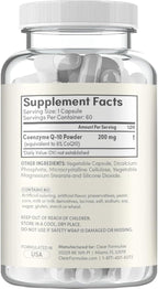 Quick Absorption CoQ10 200mg - Coenzyme Q10 200mg Potent Antioxidant for Heart Energy and Aging Support - High Stability CoQ10 Ubiquinone Capsules - Made in a cGMP US Lab (60 Servings)