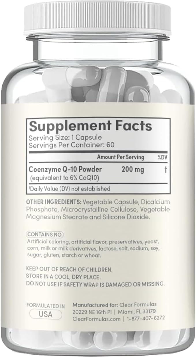 Quick Absorption CoQ10 200mg - Coenzyme Q10 200mg Potent Antioxidant for Heart Energy and Aging Support - High Stability CoQ10 Ubiquinone Capsules - Made in a cGMP US Lab (60 Servings)