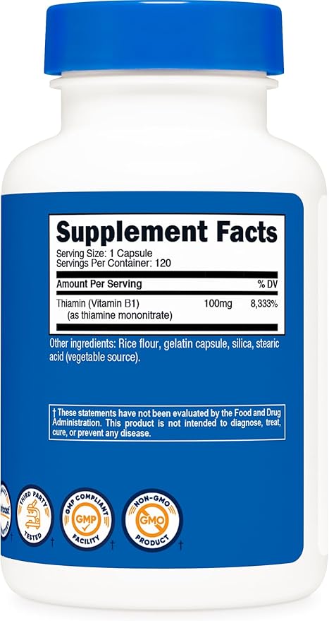 Nutricost Vitamin B1 (Thiamine) 100mg, 120 Capsules - Gluten Free and Non-GMO (Pack of 2)