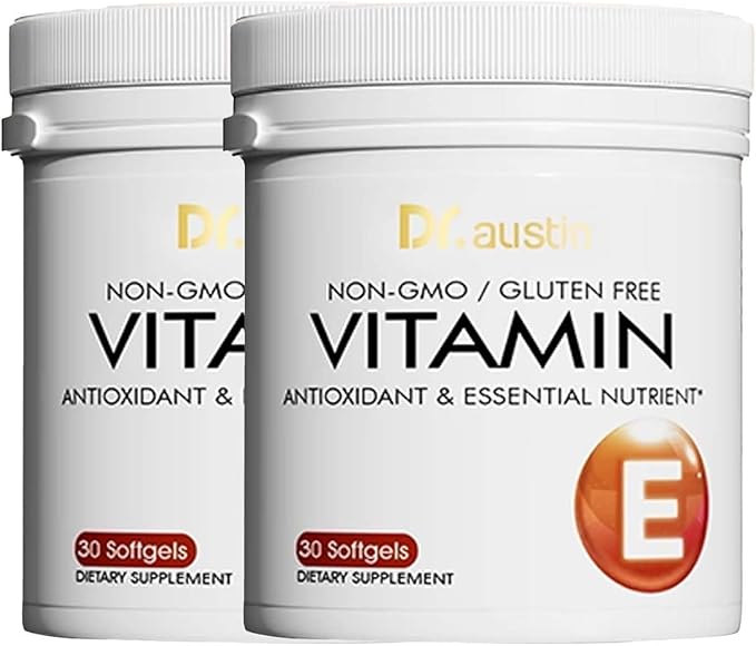 DR.AUSTIN Natural Vitamin E Softgels - 60 Count, Non-GMO Gluten Free Antioxidant Supplement for Skin & Hair Health, Wheat Germ Oil Capsules for Daily Wellness Support (2)