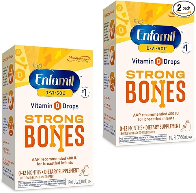 Enfamil Baby Vitamin D-Vi-Sol Liquid Vitamin D Drops, Supports Strong Teeth & Bone Development, 50mL Bottle (Pack of 2)