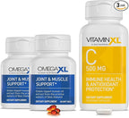OmegaXL Joint Support Supplement, Natural Muscle Support 60 Softgels (2 Pack) & VitaminXL Vitamin C Supplement for Antioxidant Support, Helps Immune Health and Collagen Production (30 Vegan Capsules)