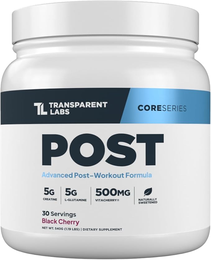 Transparent Labs Post - Post-Workout Recovery Muscle Builder with L-Glutamine, Beta-Alanine and BetaPure Betaine Anhydrous for Muscle Recovery and Muscle Building - 30 Servings, Black Cherry