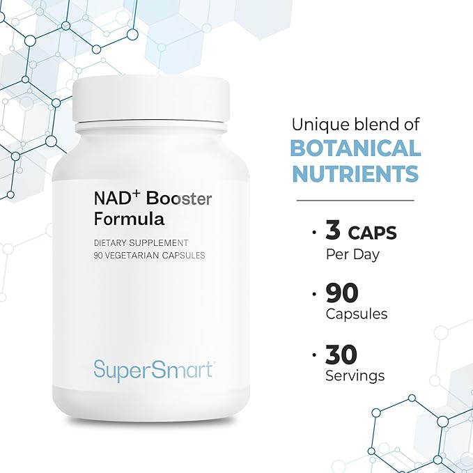 Supersmart NAD+ Booster Formula - Patented BluNAD Complex with Nicotinamide Riboside, Apigenin - Cellular Energy & Vitality | Gluten Free & Vegan - 90 Vegetarian Capsules